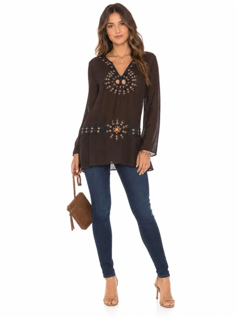 Cotton Express Y2K Sheer Embroidered Tunic Boho Fairycore Cottage Witch Top Sz M - Picture 2 of 13